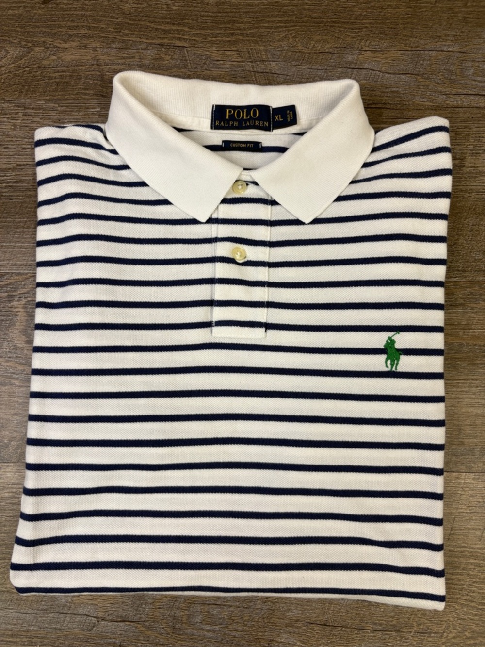 Polo Ralph Lauren Custom Fit Striped Polo Shirt XL Navy White Classic Preppy